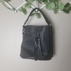Patricia Nash black leather embossed bucket bag